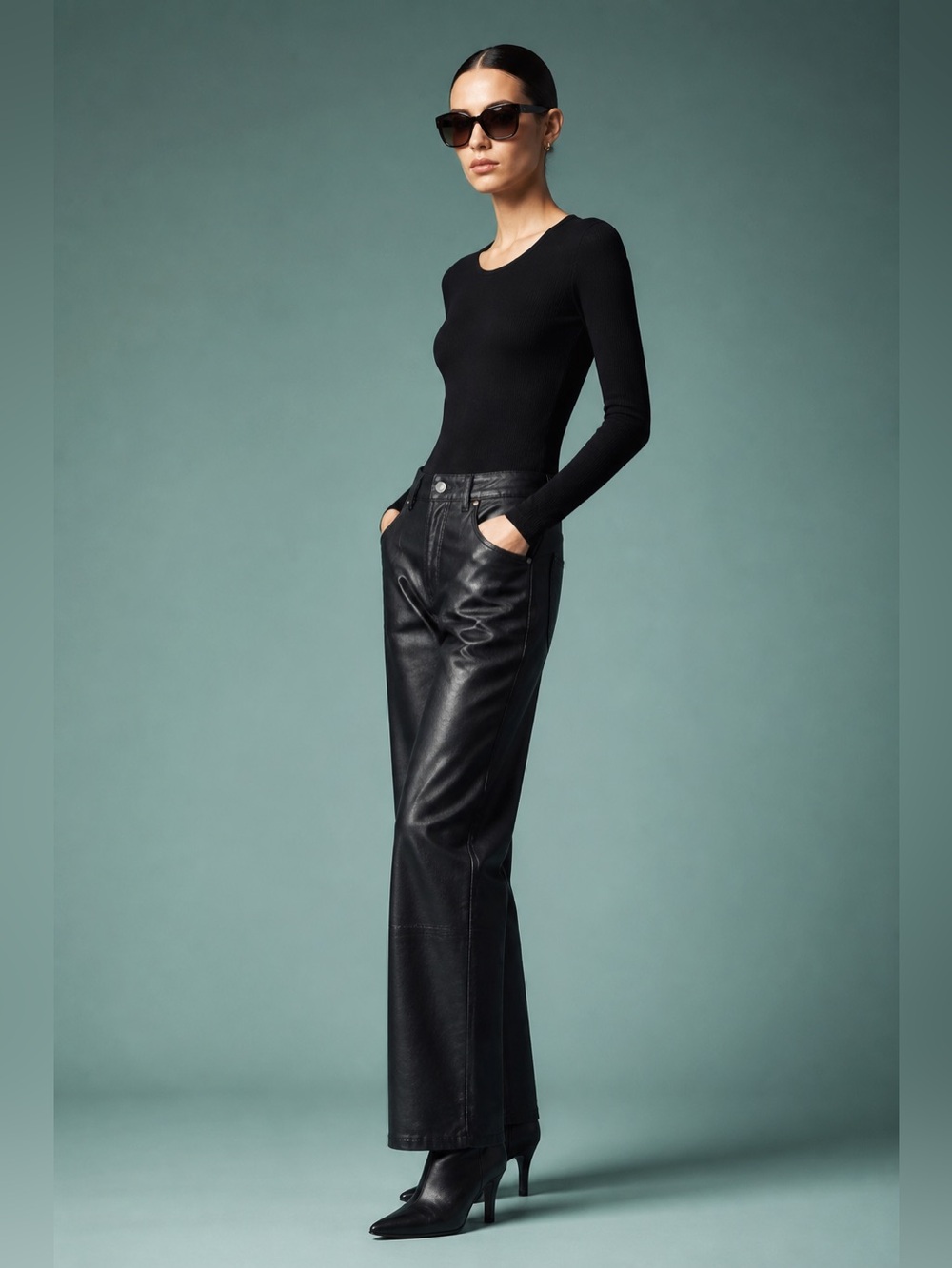 Vintage Y2K Nine West Bootcut Genuine Leather Navy Blue Moto Pants Women’s Size